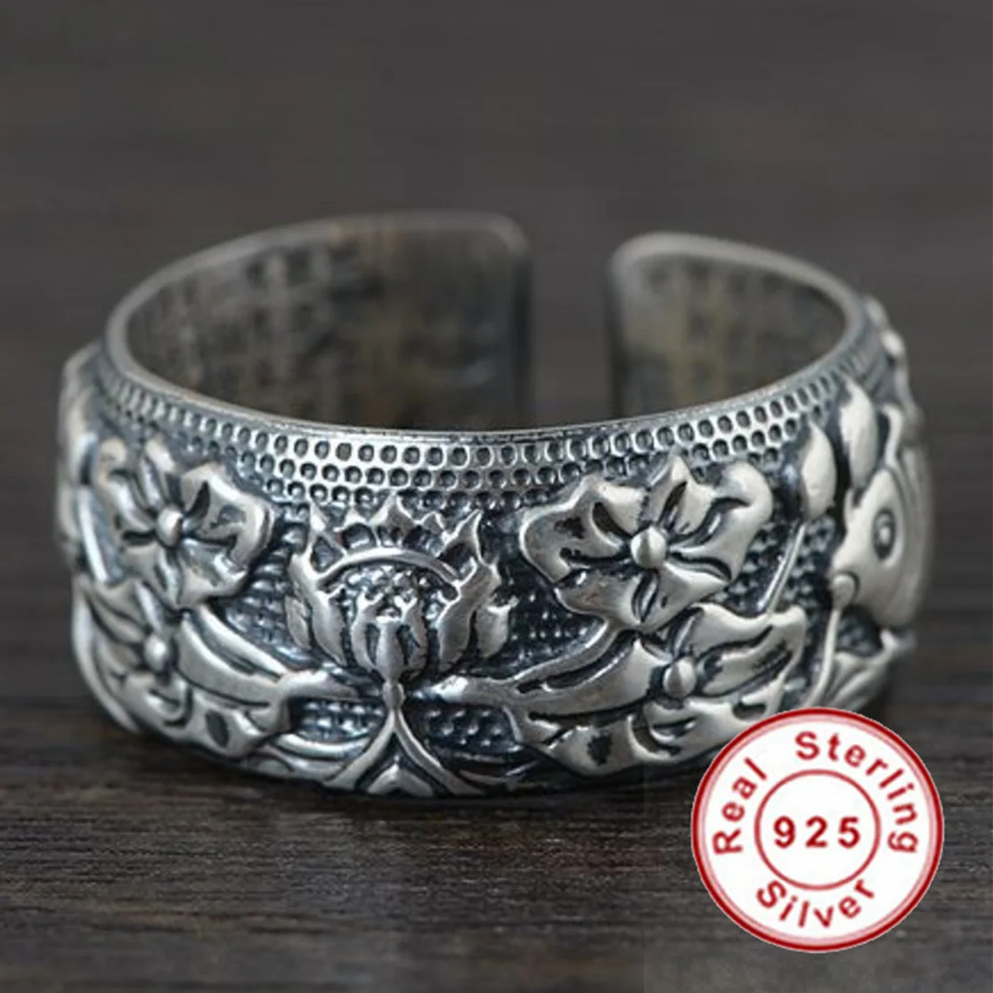 

Weight 10g Men's Lotus Ring Thai Silver 925 Heart Sutra Amulet Fish Rings For Man Sterling Silver 925 Accessories Gift