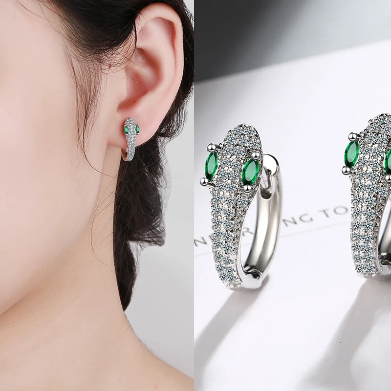 

2PC American light luxury Personality Zircon Snake Shape Earrings Littly Snake Hoop Ear Studs for Women Party Charm Jewelry Gift