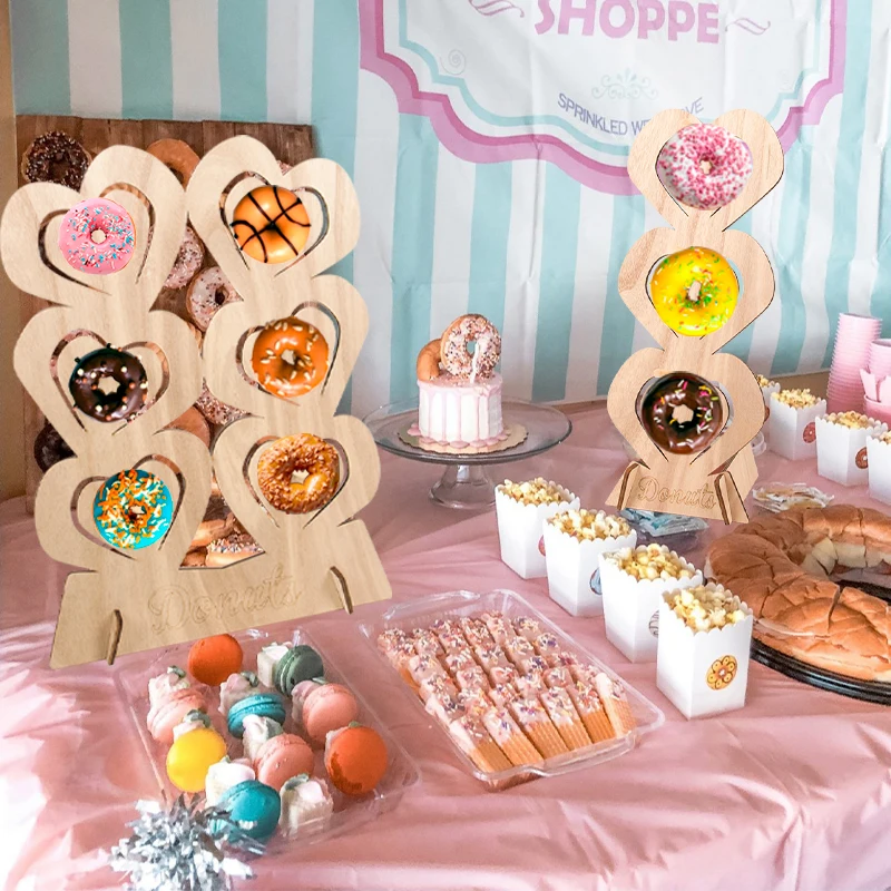 

Wooden Donut Wall Display Stand Doughnut Dessert Display Tower Baby Showers Bridal Shower Wedding Birthday Party Decor Supplies