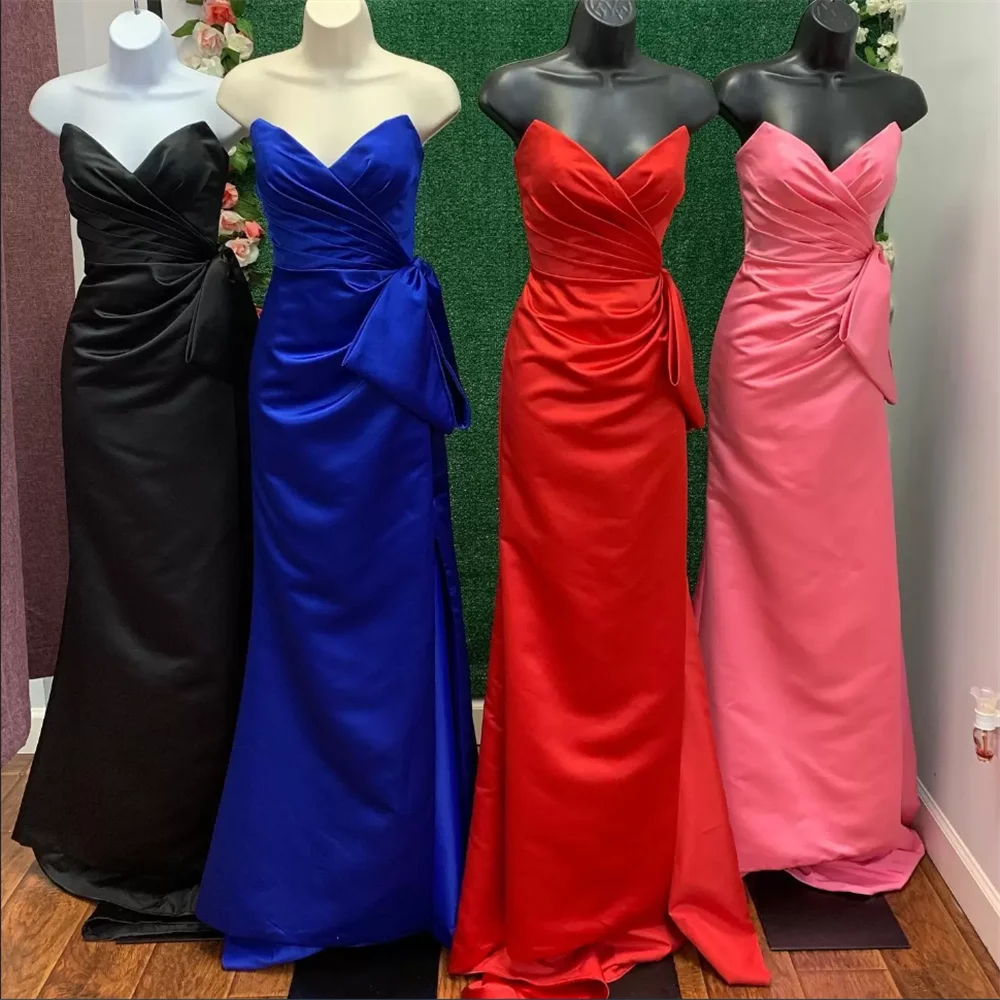 

Bow Prom Dress 2022 Aqua Red Royal Black Satin Long Formal Evening Dresses Sweetheart Side Split Sexy Pageant Event Party Gown