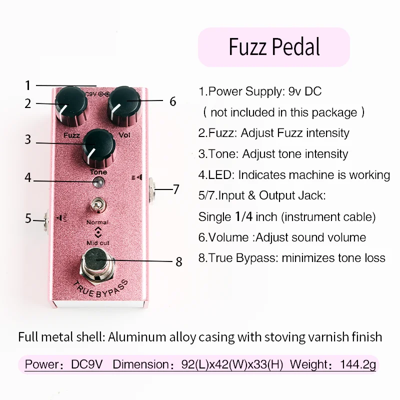 Педаль для гитары Fuzz Классическая Мини-педаль электрогитары регулировка тона