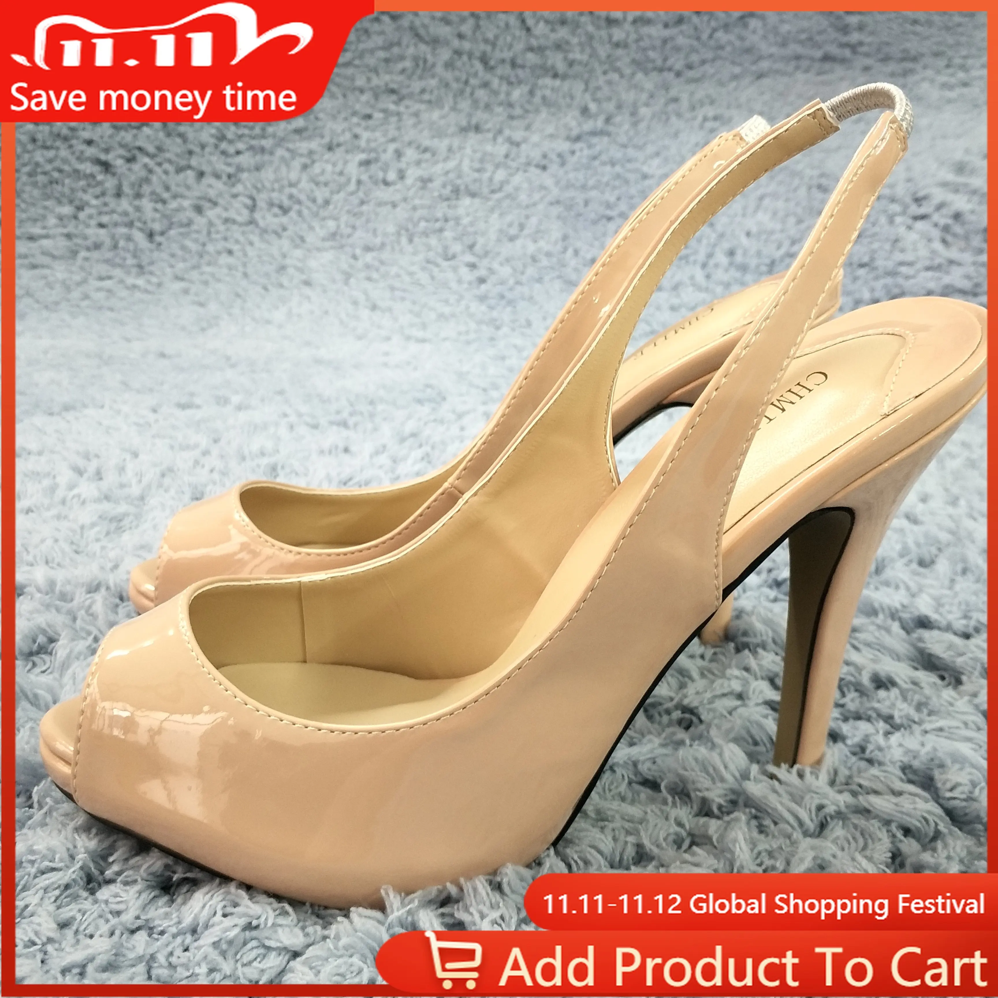 

Women Stiletto Thin High Heel Sandals Sexy Slingback Peep Toe Dark Beige Patent Party Bridals Ball Lady Shoes S1