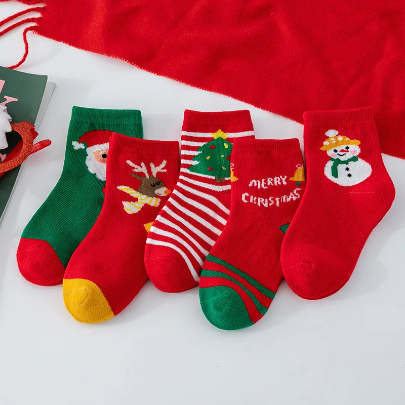 Christmas stocking Children's socks Autumn and winter thickened boys and girls' baby red festive cotton socks