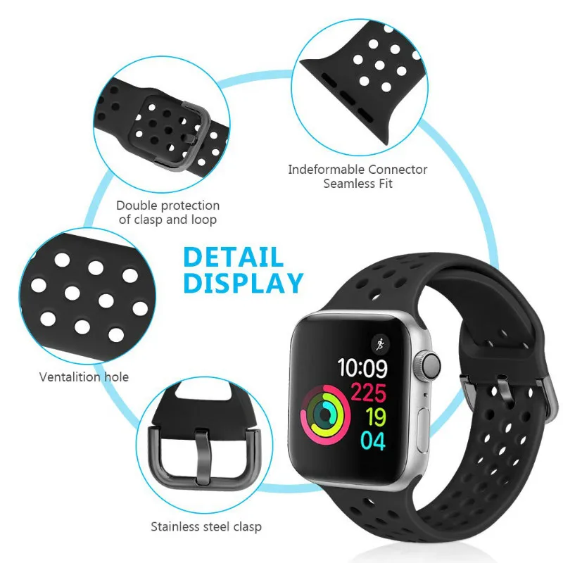 Silicone Strap For Apple watch UItra 8 7 45mm 41mm 6 5 4 SE 44mm 40mm Sports breathable bracelet strap iwatch 3 42mm 38mm Correa