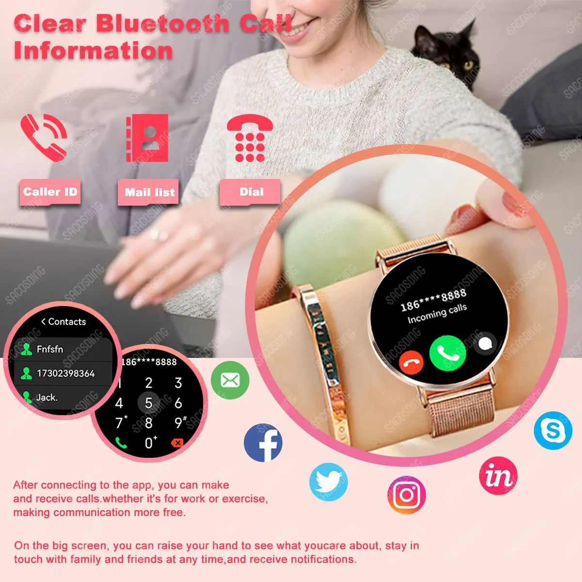 Смарт-часы Smrat для мужчин и женщин с Bluetooth-вызовом/сердечным ритмом/кислотом в