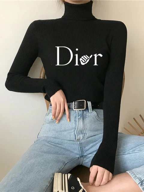 

Sweater Women's High Stacked Collar Pullover Long Sleeve Winter Knitted Sweater Warm High Quality Jumper