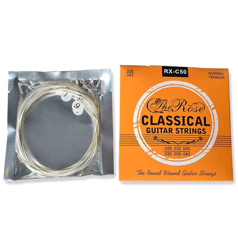 

1 box Professional Classical Guitar Guitarra Strings Sliver Plated Copper Wound Clear Nylon Normal High Tension 6 Strings