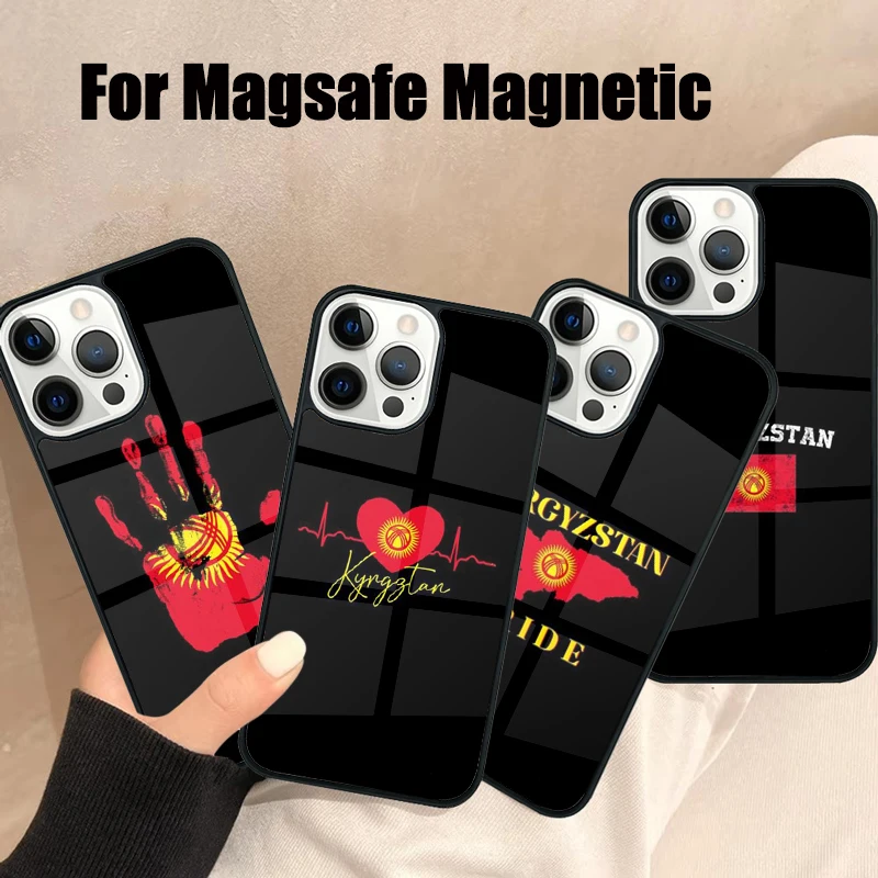 Чехол для телефона Magsafe с флагом Кыргызстана iPhone 16 15 14 13 12 11 Pro Max Plus зеркальный