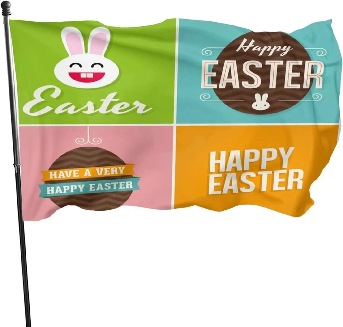Happy Easter Bunny Cute Rabbit Egg Flag, 3x5ft Polyester Banner with Grommets, Garden Yard House Flags Sport Decoration