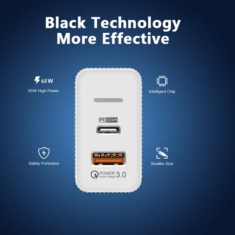 65W USB to Type C Adapter EU/US/UK Plugs Mobile Charger Power Supply For Phone Huawei Xiaomi Samsung Quick Charging Plug Adapter