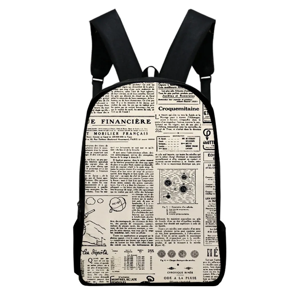 

Trendy Novelty old newspaper Notebook Backpacks pupil School Bags 3D Print Oxford Waterproof Boys/Girls Laptop Backpacks