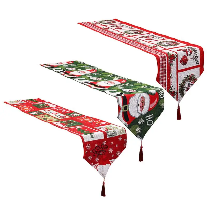 

Christmas Table Runner 13*70in Christmas Tree Santa Claus Pattern Tablecloth Christmas Decorations for Holiday Kitchen Wedding D