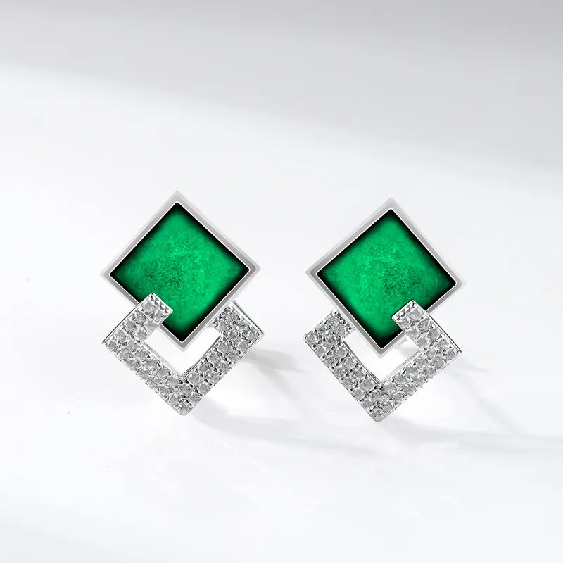 

Burmese Jade Earrings Real Jewelry Black 925 Silver Fashion Amulets Gifts Ear Studs Luxury Gift Carved Talismans Natural Women