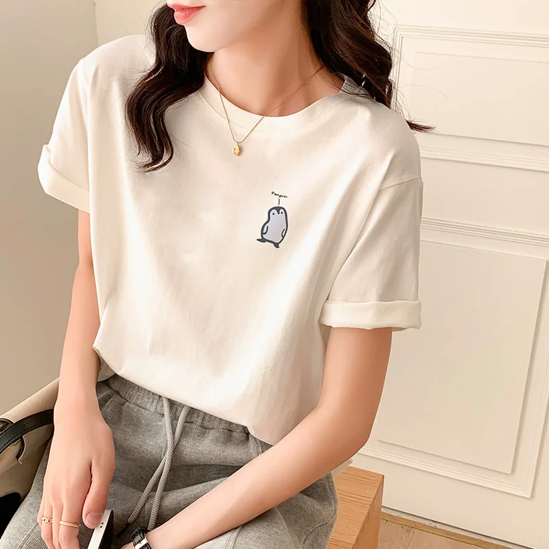 

Cartoon Printed Short Sleeve T-shirt Women's 2022 Summer New Casual Loose Thin Round Neck Half Sleeve Bottomed Top