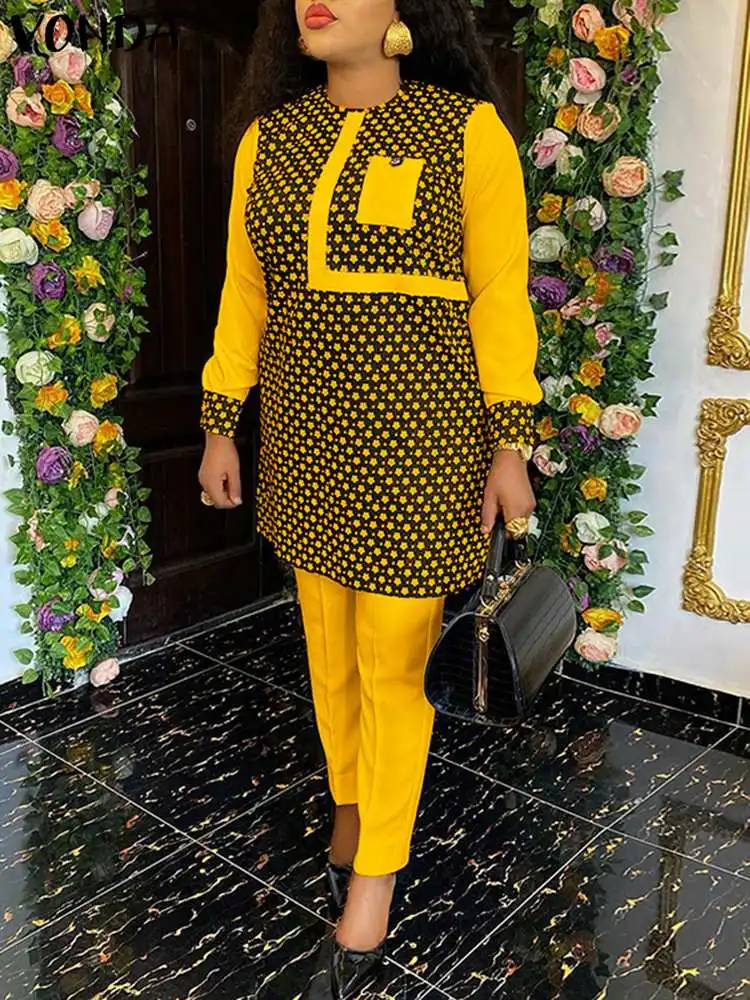 

Женский винтажный брючный костюм с принтом, размеры до 5XL