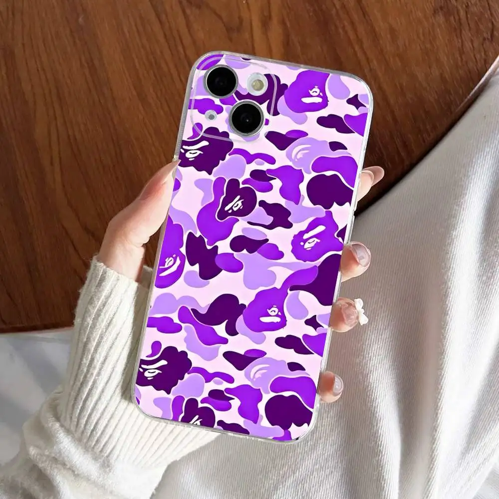 Фото Модный яркий чехол BAPE для iPhone 17 16 15 14 13 12 11 Pro Max Plus, прозрачный, из мягкого ТПУ №4