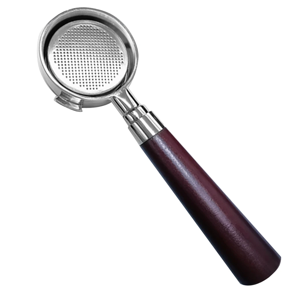 

51mm 3 Ears Bottomless Portafilter Stainless Steel Handle Replacement for Delonghi Coffee Machine, Red Wood Color