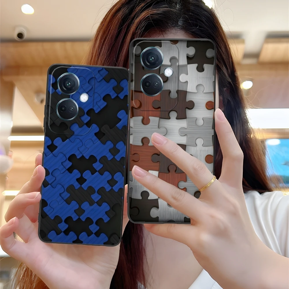 Puzzle Pretty Fashion Mobile Cell Phone Case for OPPO Find X5 X3 X2 A93 Reno 8 7 Pro A74 A72 A53 Black Soft Cover Shell