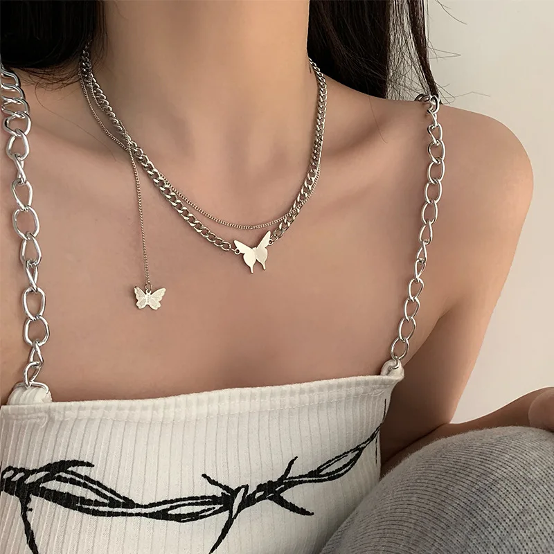 

ZLALHAJA Hip Hop Choker Necklace For Women Butterfly Metal Collar Neck Chain Necklaces Girl Party 2022 Trend Fashion Jewelry