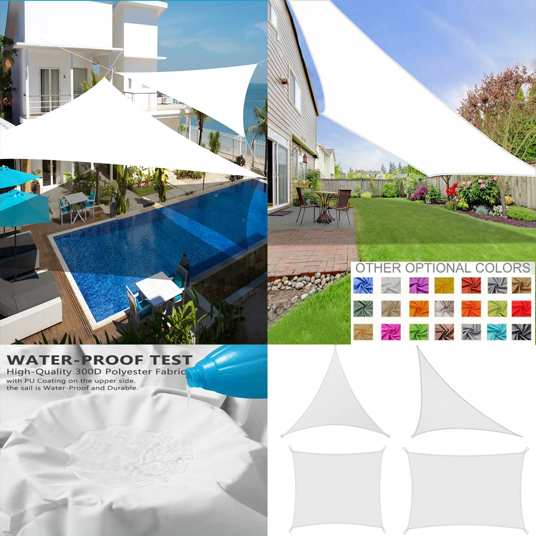 

White All size Waterproof Sun Shade Sail Square Rectangle Triangle Garden Terrace Awning Swim Shade Camp Hiking Yard Canopy 300D
