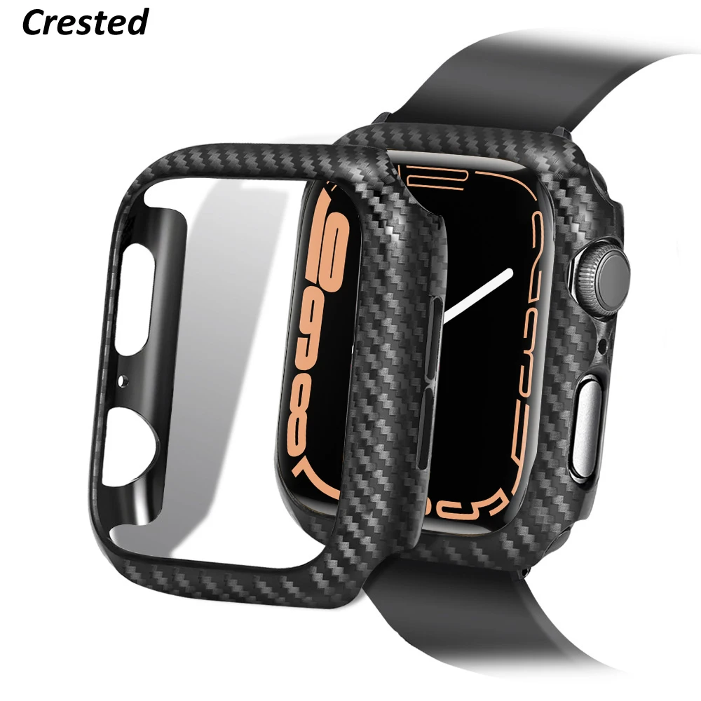 Cover For Apple watch case 45mm 44mm 40mm 41mm 42mm 38mm Carbon fiber Bumper Protector iWatch series 3 4 5 6 SE 7 Accessories