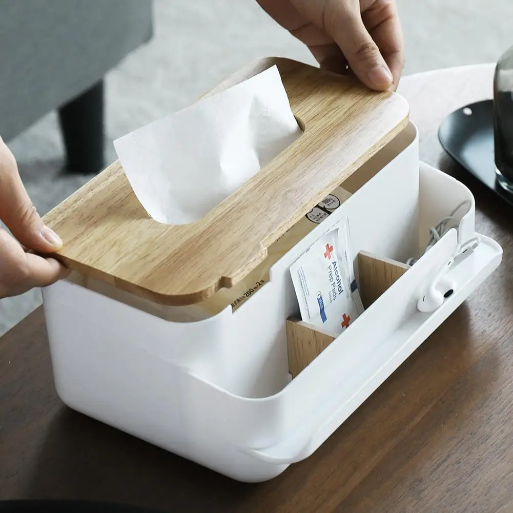 

NEW 18l Multifunction Tissue Box With Wooden Lid Facial Tissue Holder Dispenser Organizer For Kitchen Bedroom Decor