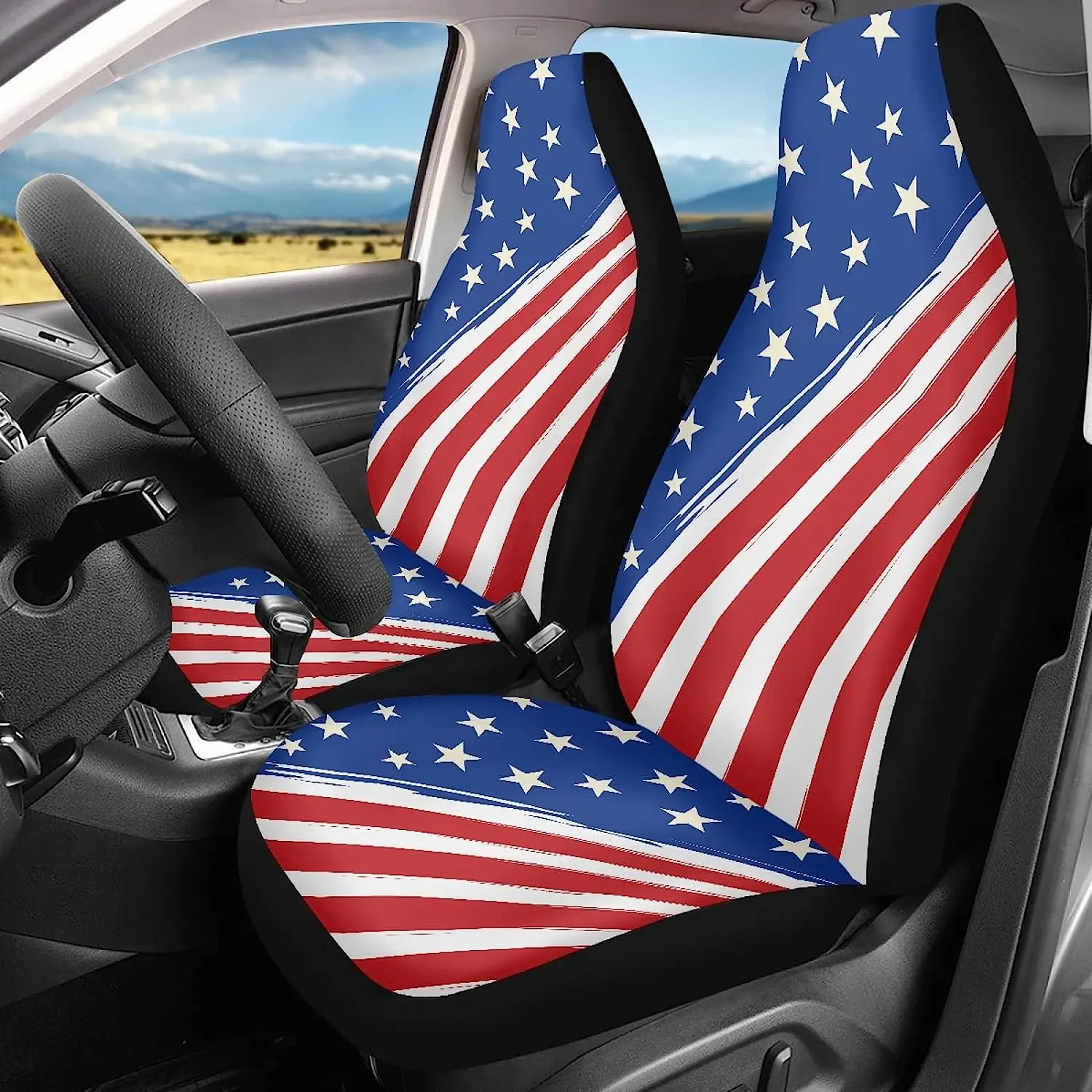 

4th of July American Flag Car Seat Covers Full Set Front Seat Covers Universal Seat Covers for SUV Sedan Van Interior Accessorie
