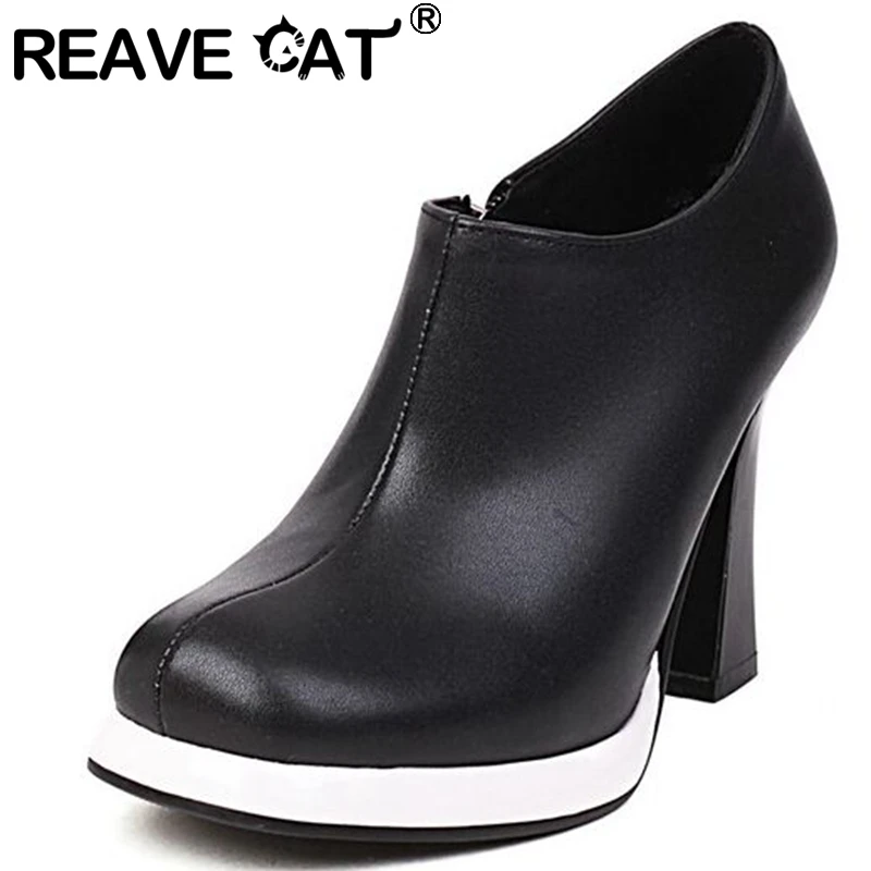 

REAVE CAT 2022 Women'Shoes Spring Ankle Boots Round Toe Block Heels Zipper Big Size 30-43 Mix Color Yellow Black Fashion S3378