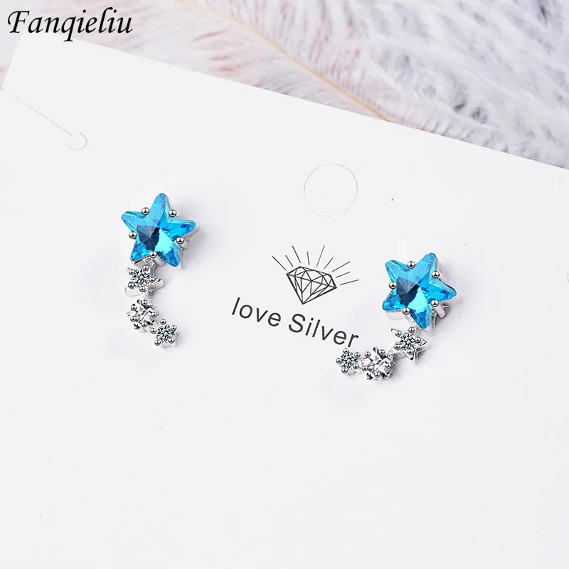 Fanqieliu Stamp 925 Silver Needle Crystal Star Stud Earrings For Women Vintage High Quality Jewelry Girl Gift New FQL20248