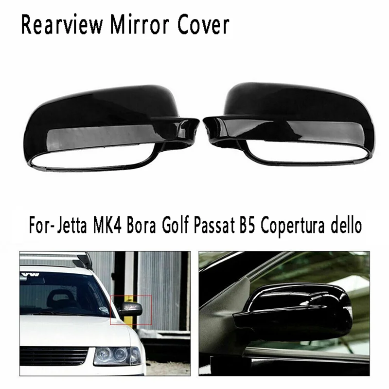 

2X Side Rearview Mirror Cover Rear View Mirror Shell for-VW Jetta MK4 Bora Golf Passat B5 Copertura Dello Black
