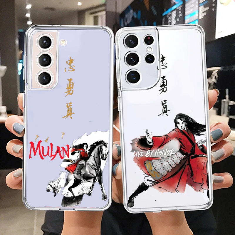 

Mulan Disney Princess Art Phone Case For Samsung S23 S22 S21 S20 FE Ultra Pro Lite S10 S10E S9 S8 Plus 5G Transparent Cover