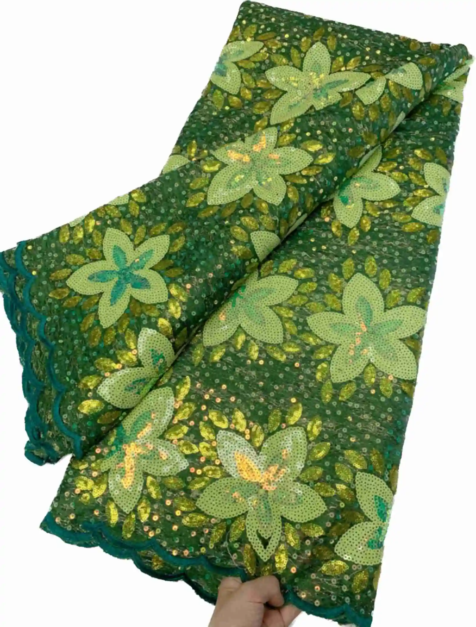 

Африканская кружевная ткань NICEME, 5 ярдов, Высококачественная Двойная сетка с блестками, кружевная ткань для шитья OK6095