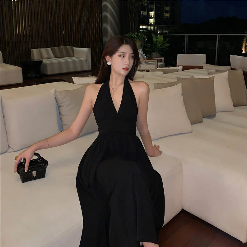 

Hepburn style light luxury celebrity scheming black suspender small black dress French sexy dress banquet party dress
