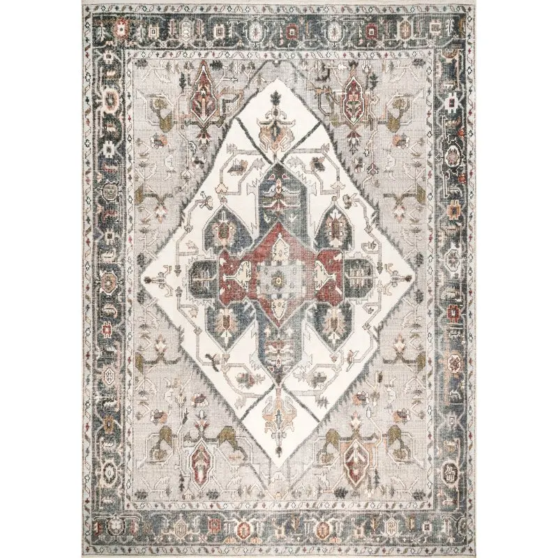 

Machine Washable Traditional Medallion Area Rug, 8', Ivory