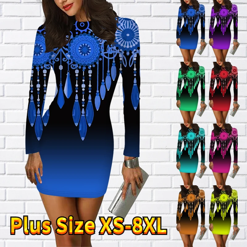 

Женская короткая юбка с круглым вырезом, элегантная облегающая юбка с принтом и длинным рукавом, Осень-зима 2022