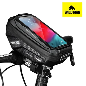 wild man bicycle touchscreen front frame bag eva phone case with double zippers mtb cycling bike accessories bike bag free global shipping