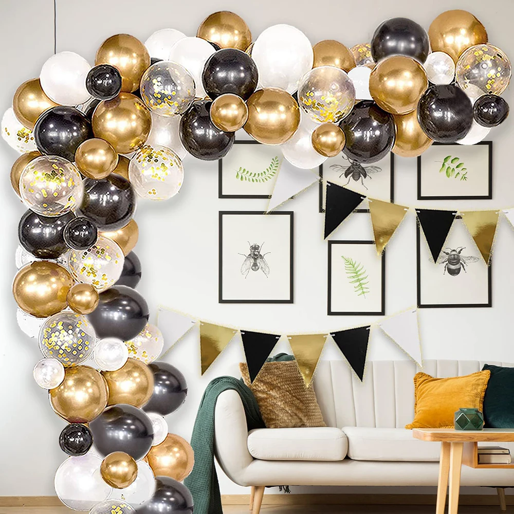 

Black Gold Balloons Garland Arch Kit Confetti Graduation Party Ballon Birthday Decorations Wedding Bridal Baby Shower Air Globos