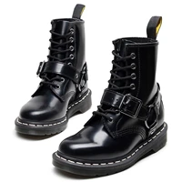 women ankle boots genuine leather ladies short boots metal buckle motorcycle fashion boots female black high top shoes booties