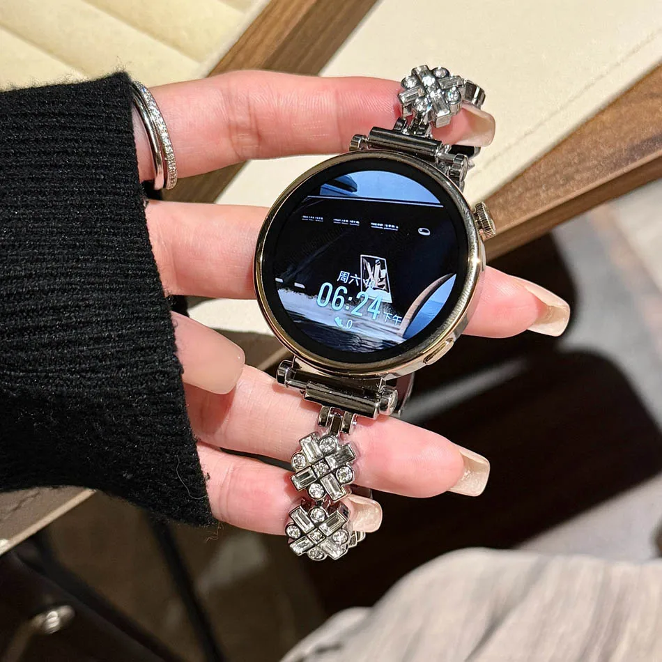 Фото Роскошный ремешок для часов с цирконием 18 мм 20 мм 22 мм для Samsung Galaxy Watch 7 6 5 4/Huawei GT 5 4 3 Pro 46 мм 41 мм Женский ремешок-браслет №3