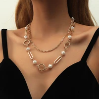 2022 new european and american popular retro necklace womens small circle multi layer pearl hollow out simple chain necklace