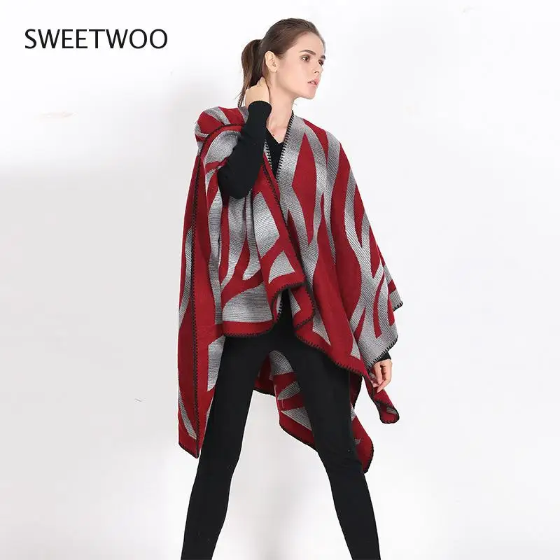 

Oversize Deversible Women Winter Knitted Cashmere Poncho Capes Shawl Cardigans Sweater Coat Slim Contracted Fashion Tide 2022