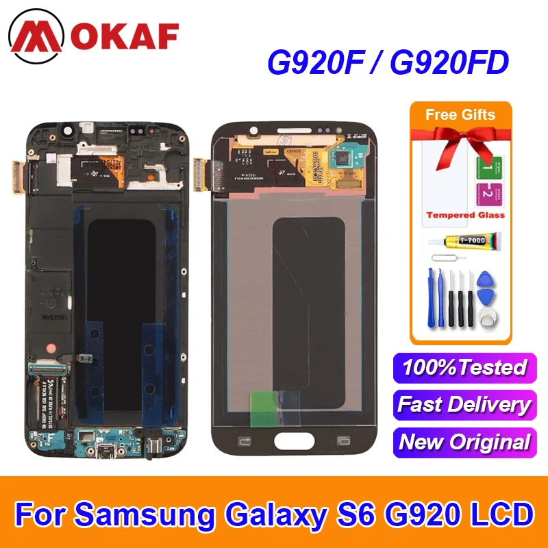 

OKANFU Original 5.1" For Samsung Galaxy S6 G920 G920FD G920F LCD Display Touch Screen Digitizer Assembly With Frame Panel Glass