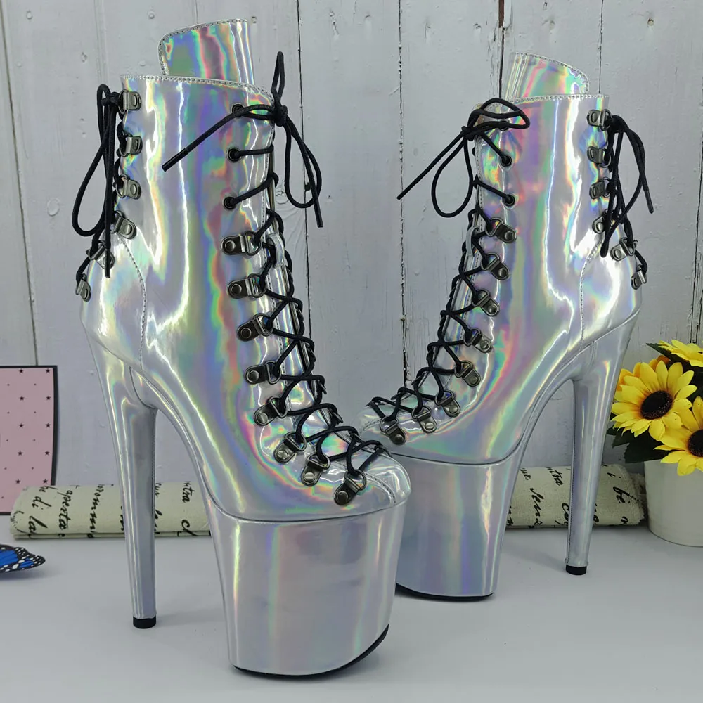 Leecabe Laser PU 20CM/8inches Pole dancing shoes High Heel platform Boots Closed toe Pole Dance boots