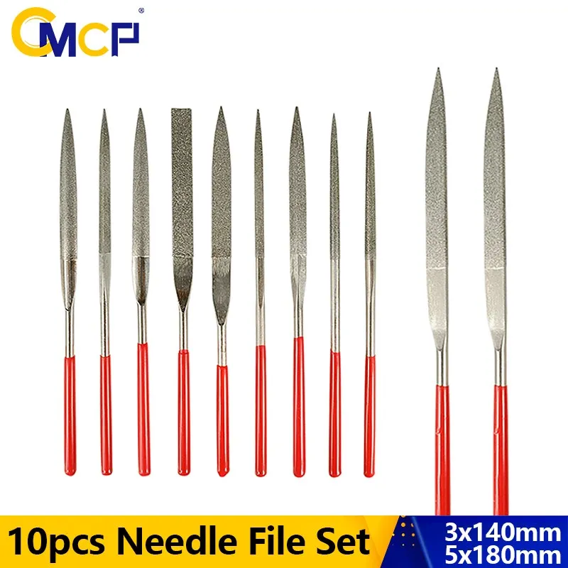 

CMCP Mini Needle File Set 3x140mm 5x180mm Diamond Needle File Set For Metal Glass Stone Polishing Carving Craft Hand Tools 10pcs