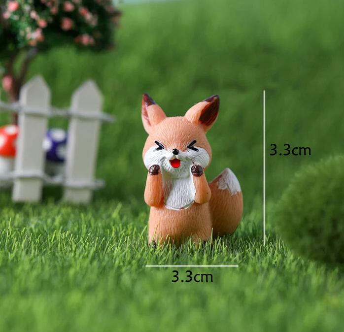 4Pcs Caroon Mini Fox Ornament Miniature Figures Cute Animal Resin Handicraft Micro Landscape Dollhouse Gardening Decoration 6