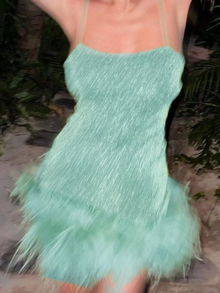

Мини-платье TARUXY женское с разрезом и открытой спиной, пикантное облегающее платье с перьями, праздничное повседневное, уличная одежда