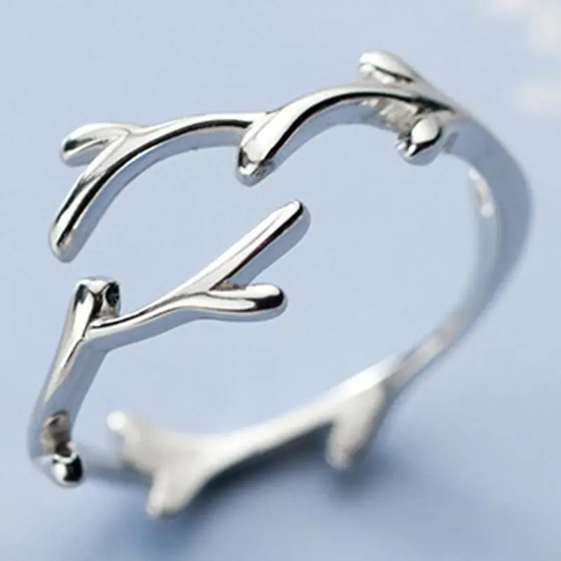 

Aesthetic Antler Adjustable Rings for Women Simple Metal Women's Ring Silver Color Female Wedding Jewelry Accessories Gifts