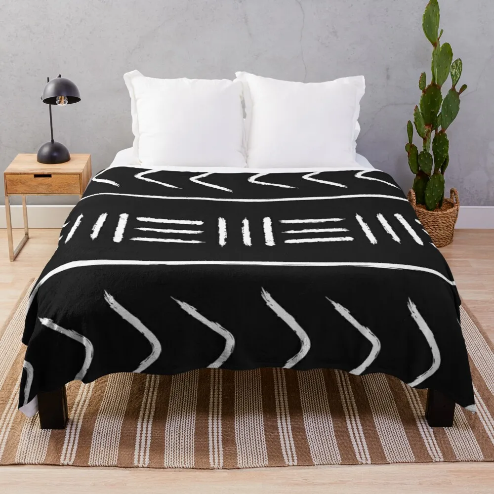 

Black mudcloth - pillow version Throw Blanket Multi-Purpose Soft Blanket Fluffy Shaggy Warm Bed Fashionable