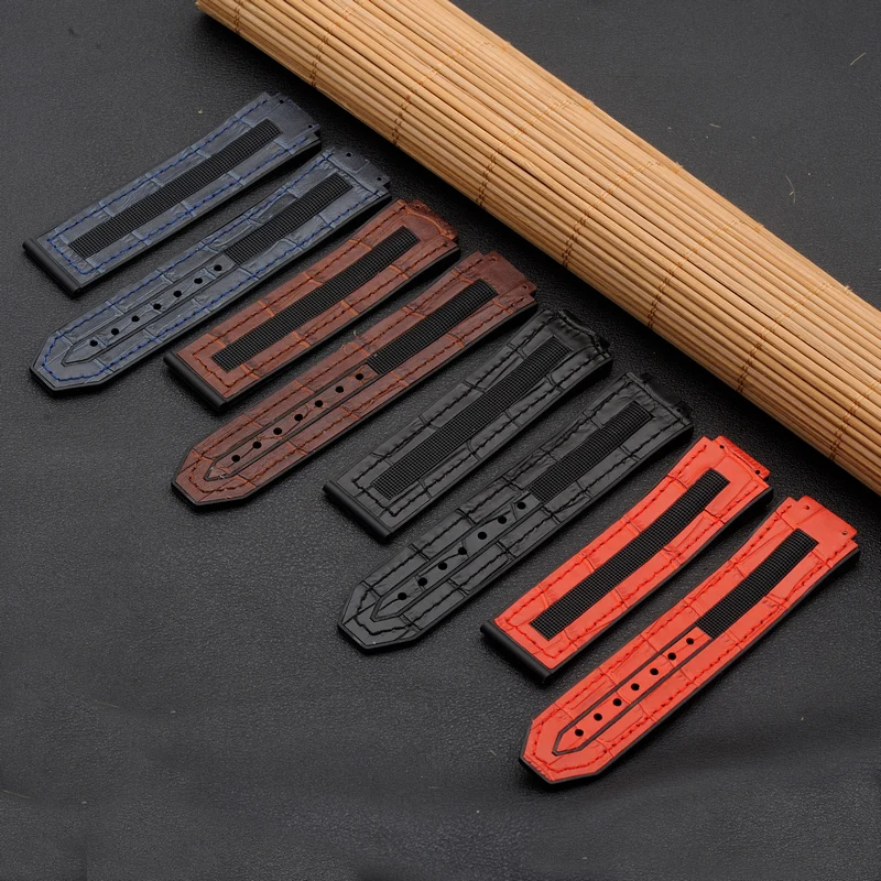 For TPU Tape Hublot Yubo Watchband Genuine Leather Watch Strap 25mm *17mm Stainless Steel Folding Buckle Men's Big Bang Series