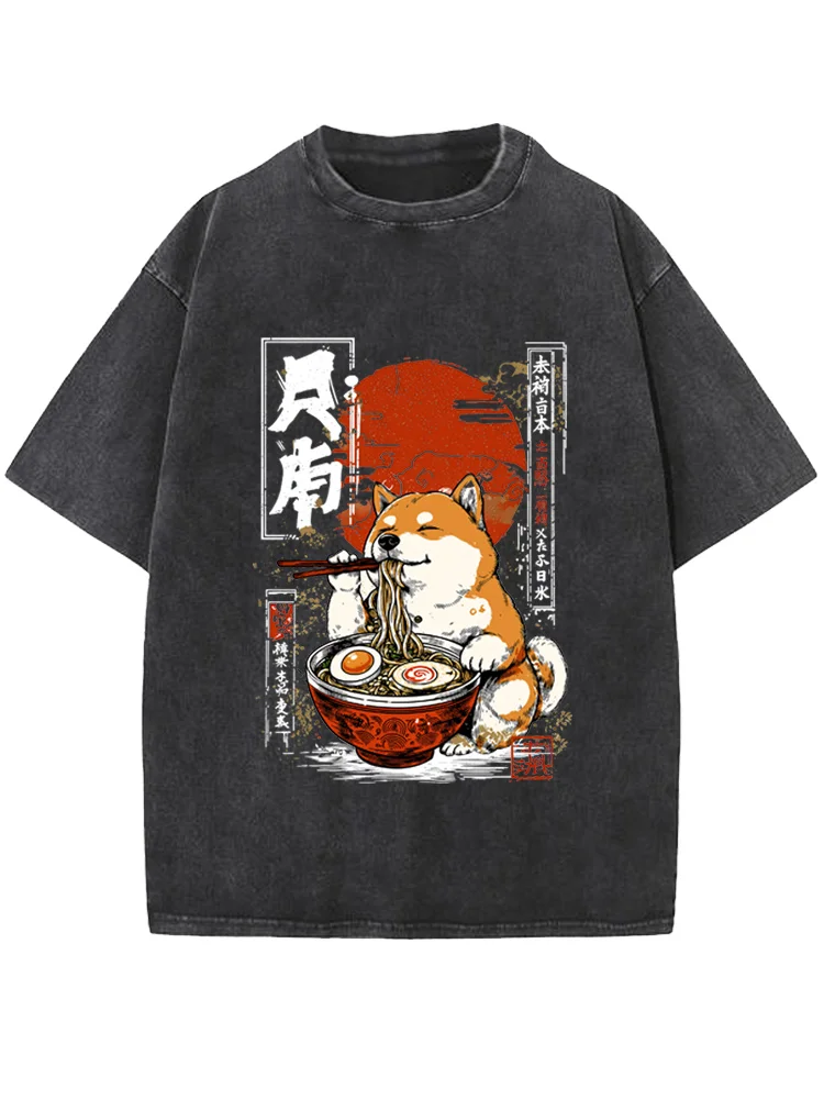 Фото Футболка с принтом Kawaii Shiba Inu Eating Ramen - подарок для любителей собак, футболки с графическим дизайном, мужская одежда №3